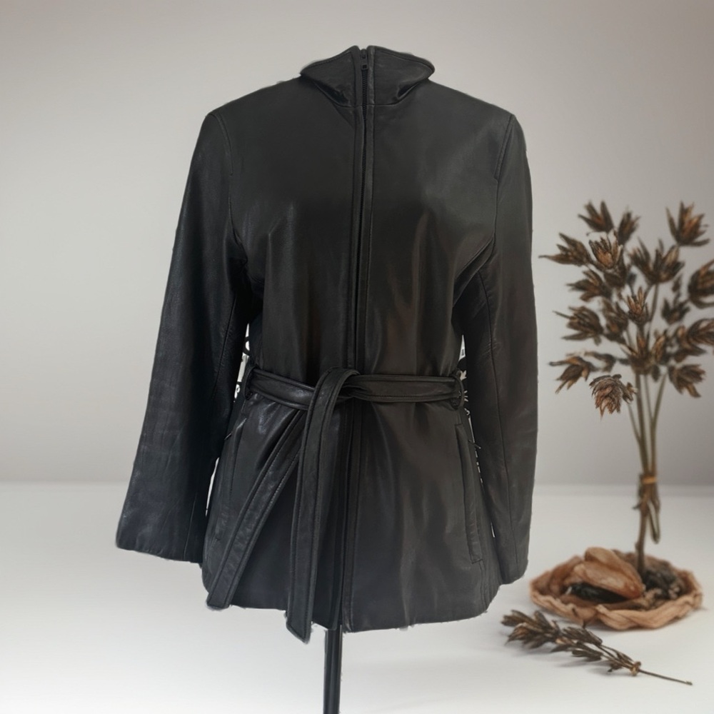 Marc New York Black Leather Belted Jacket